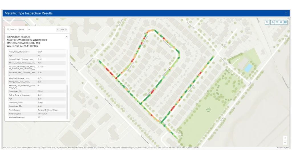 Metallic water main inspection results at Peel Region